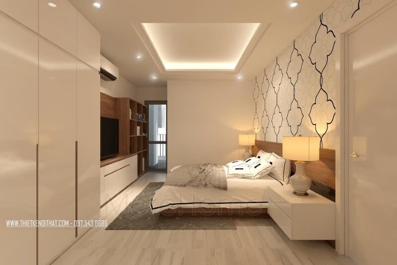 Nội thất phòng ngủ gỗ công nghiệp nhẹ nhàng, tạo nên không gian nghỉ ngơi riêng tư thoải mái và thư giãn nhất