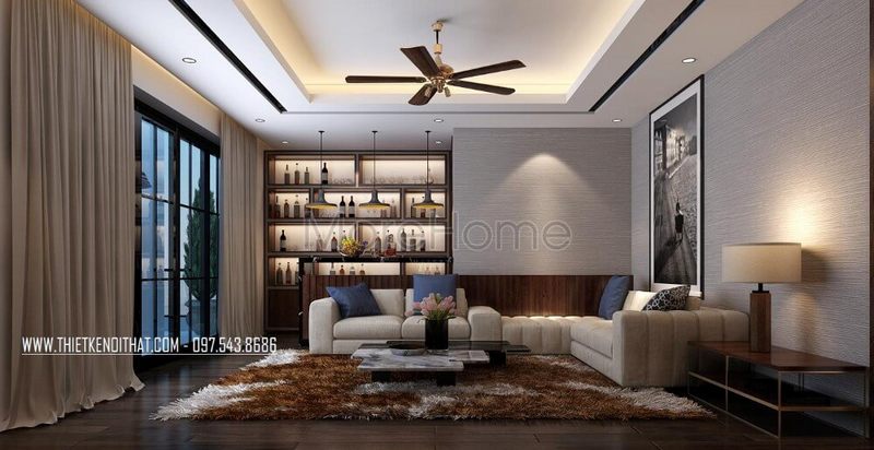 Mẫu sofa cao cấp với thiết kế tinh tế dạng góc bọc vải màu kem hiện đại, ấn tượng
