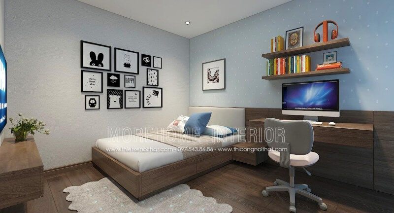 Thiết kế nội thất giường ngủ gỗ công nghiệp kiểu Nhật thông minh có ngăn kéo tiện lợi