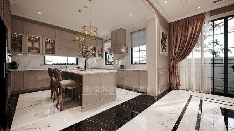 Trang trí nội thất phòng bếp theo phong cách cao cấp, đẹp mắt và sang trọng để làm cho biệt thự, nhà phố trở nên đẳng cấp hơn.