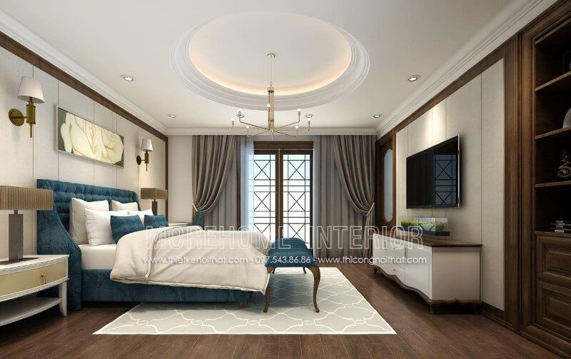 Mẫu giường ngủ bọc nỉ đẹp sang trọng, tạo nên phong cách tân cổ điển nhẹ nhàng, ấn tượng và sức hút lớn để thể hiện được đẳng cấp của chủ nhân của ngôi nhà.
